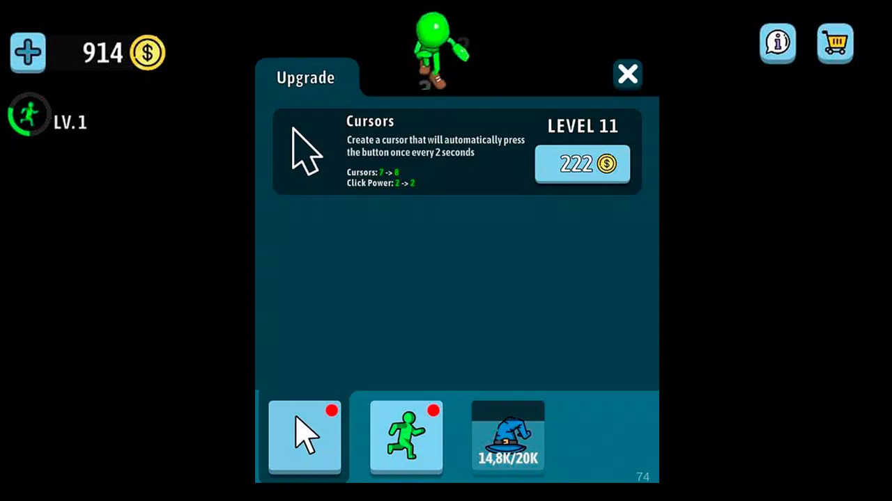 Green button: Авто кликер игра Ảnh chụp màn hình 1