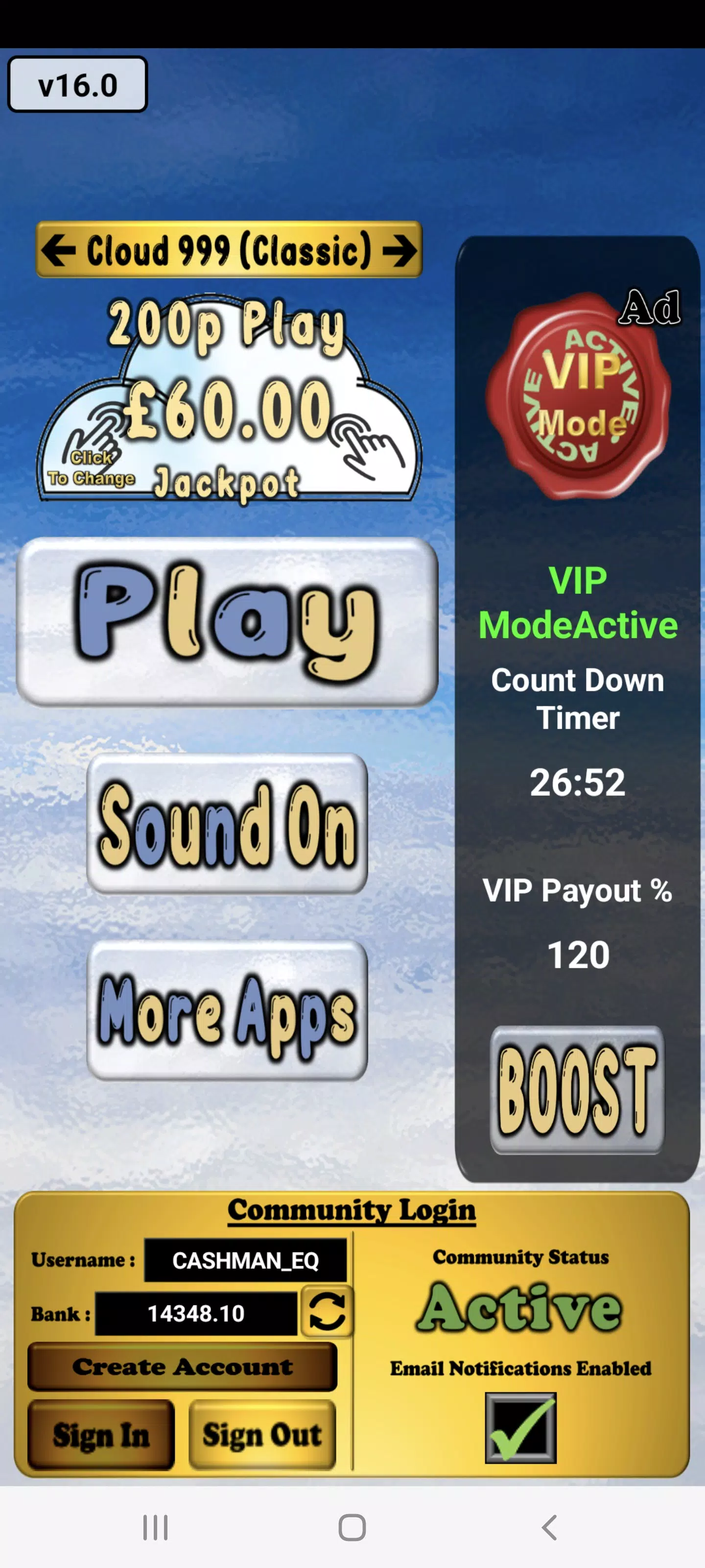 Cloud 999 UK Multi Stake Slot Screenshot 1