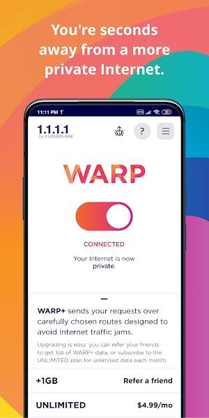 1.1.1.1 + WARP: Safer Internet 스크린샷 1