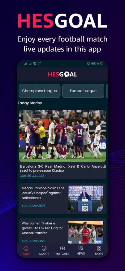 HesGoal - Live Football TV HD Screenshot 1
