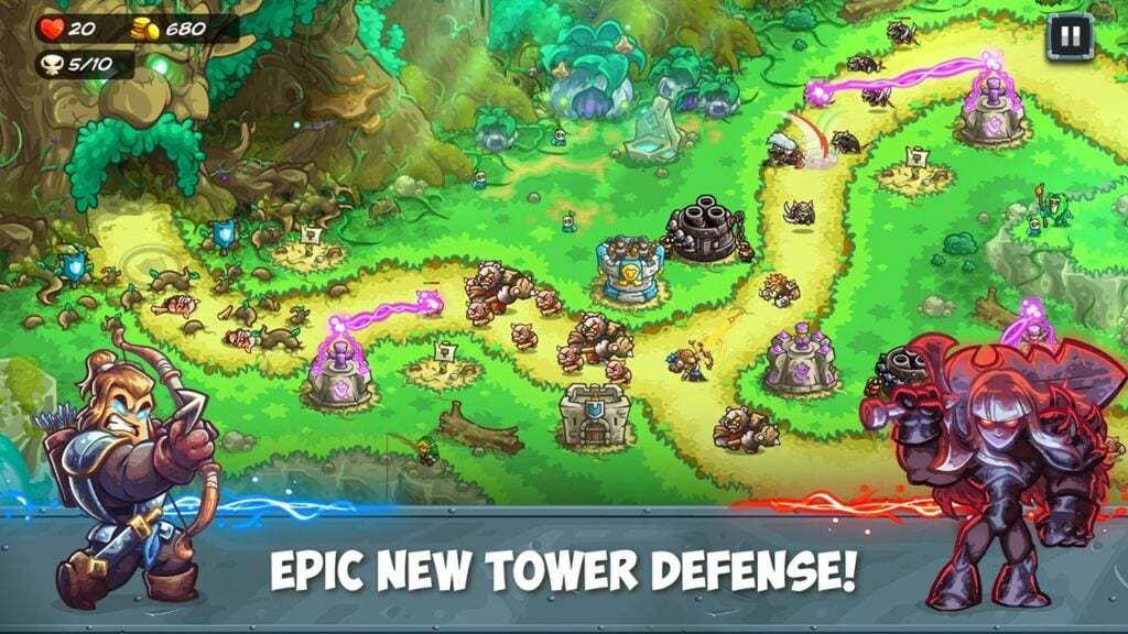 Berpasukan dengan pahlawan serta penjahat di Kingdom Rush 5: Alliance!