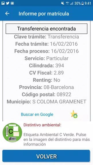 Schermata InfovehículoConsultarMatrícula 2