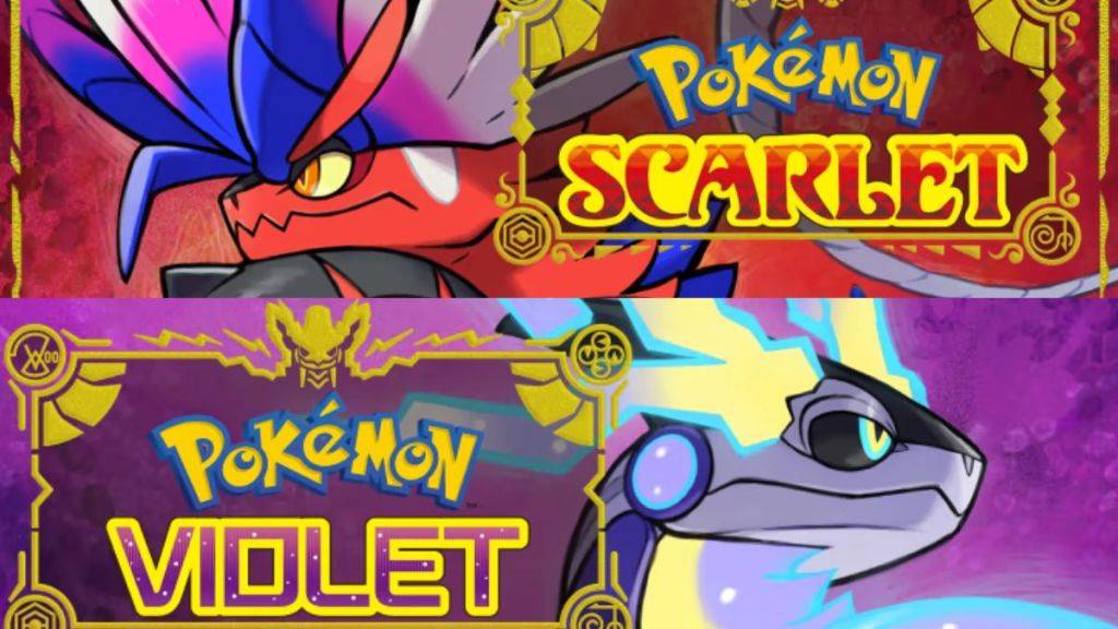 Cover Art cho Pokemon Scarlet và Pokemon Violet, có Koraidon và Miradon cũng như logo trò chơi