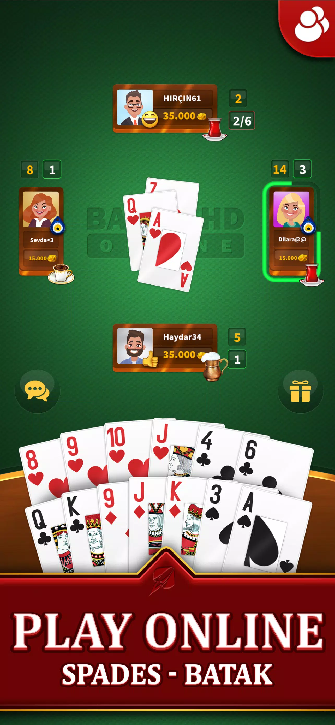 Spades - Batak Online HD Ekran Görüntüsü 2