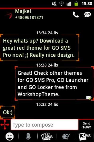 Theme Red Neon GO SMS Zrzut ekranu 4