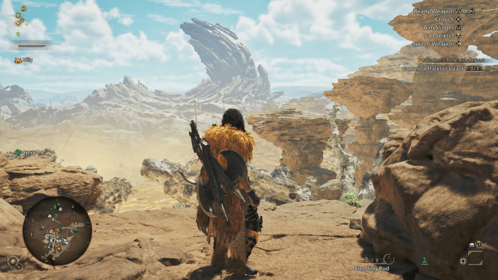Watak di padang pasir di Monster Hunter Wilds sebagai sebahagian daripada artikel mengenai musim.