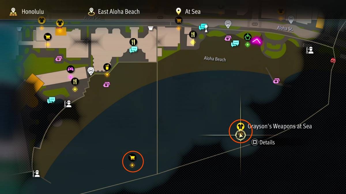 The map locations of Wild-Caught Fried Shrimp in Like a Dragon: Pirate Yakuza in Hawaii