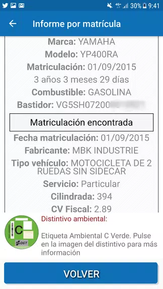 Schermata InfovehículoConsultarMatrícula 3