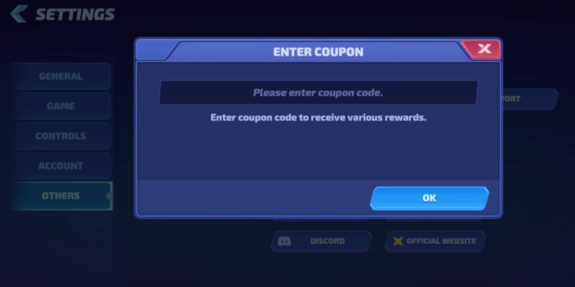 Smash Legends redemption screen