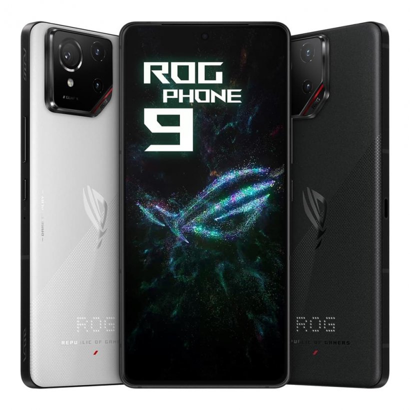Фотографии продукта Asus Rog 9, довольно широкий смартфон с типичным красиво текстурированным корпусом